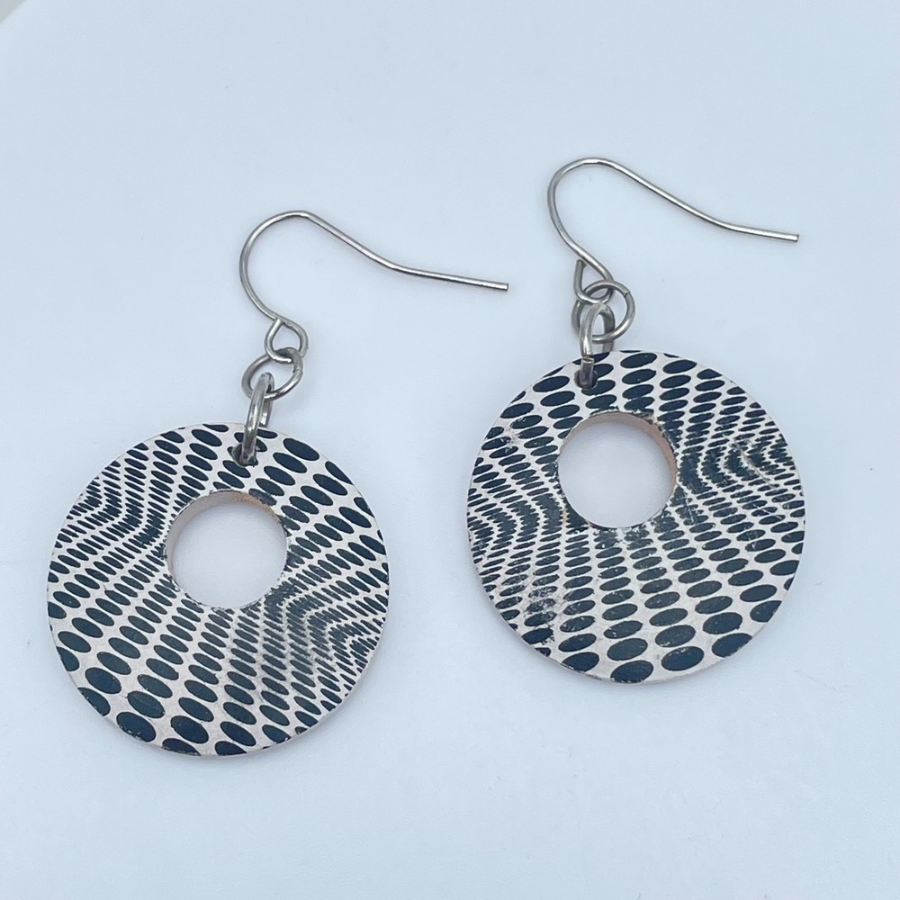 Vintage 90s Op Art Circle Drop Earrings Boho Women's Classic Fashion Jewelry 90s